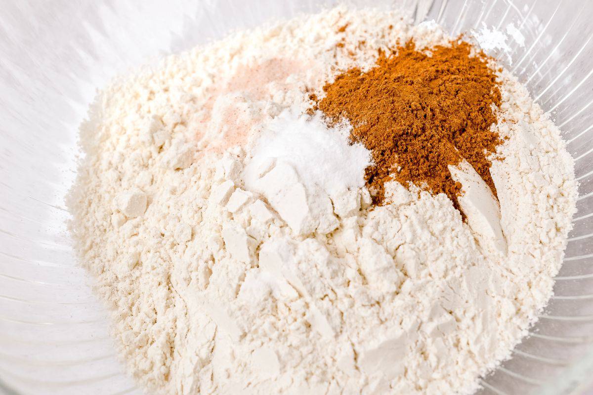 dry ingredients in a glass bowl.