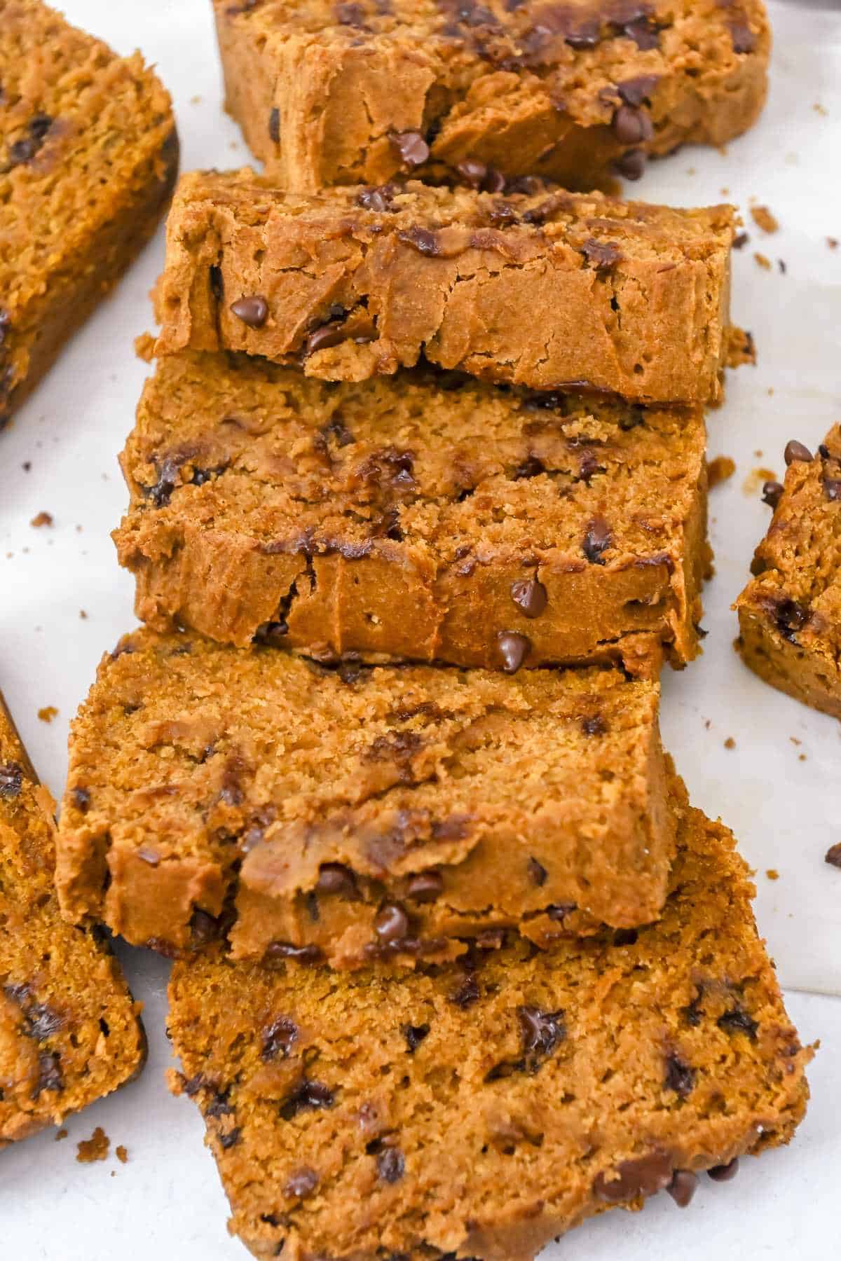 stack of pumpkin bread slices.
