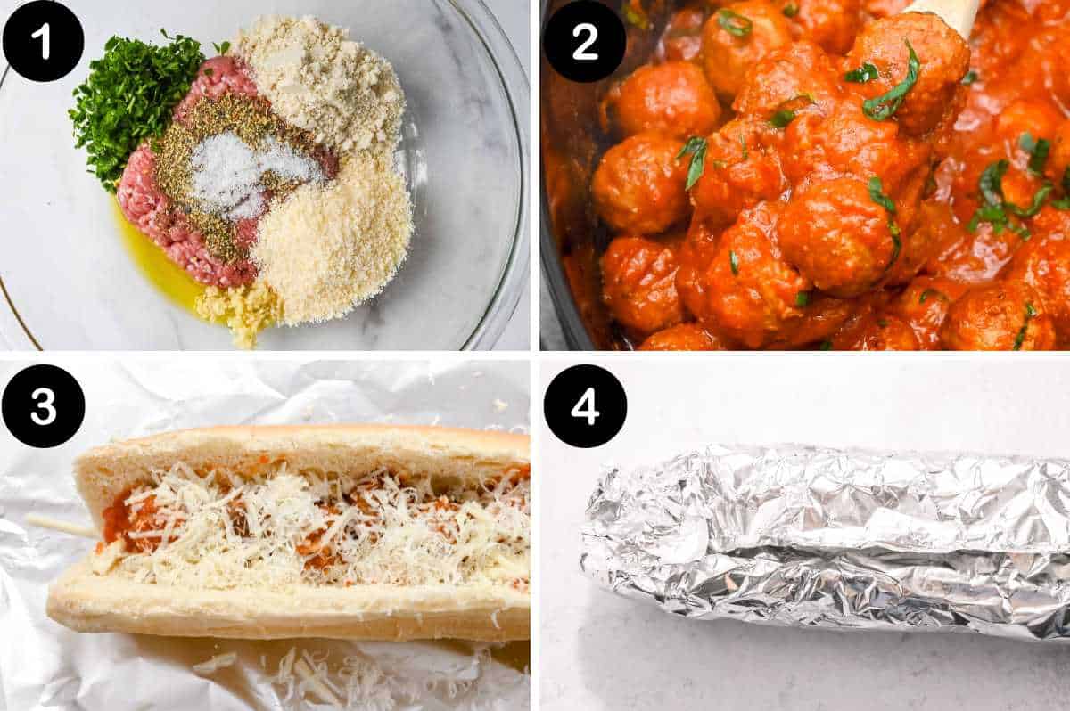 steps for making baked turkey meatball subs.