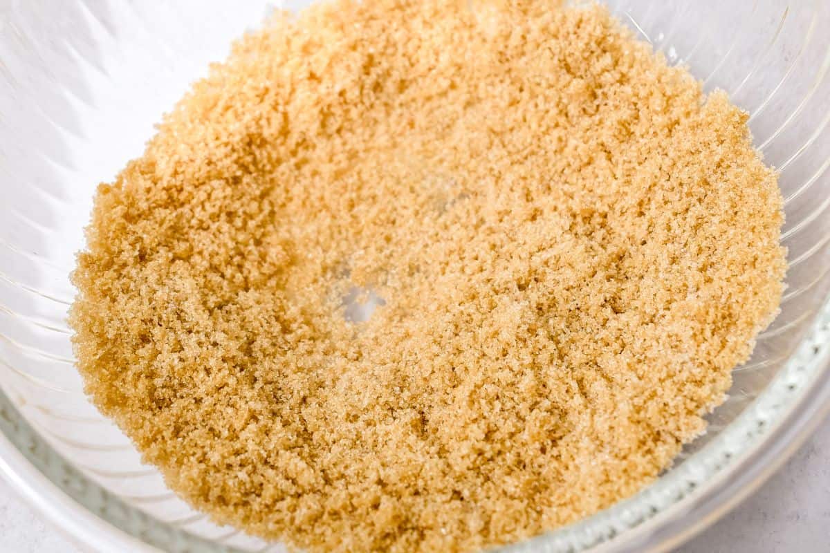 brown sugar in a glass bowl.