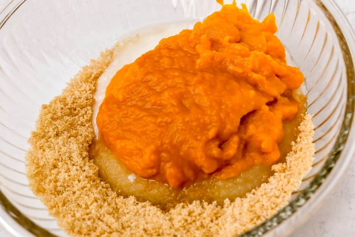 wet ingredients in a glass bowl.