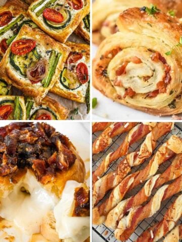 featured collage photo of four puff pastry appetizers.