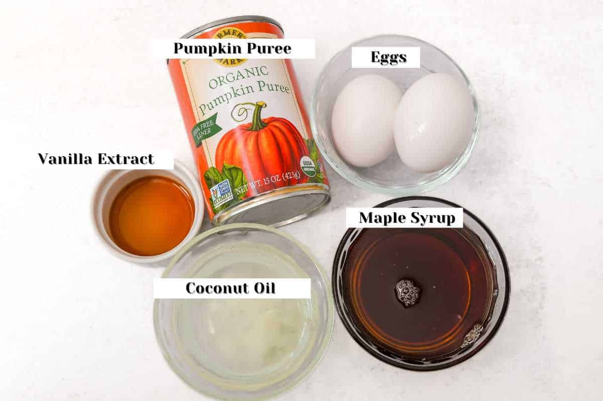 pumpkin filling ingredients for starbucks pumpkin muffins on a white background.