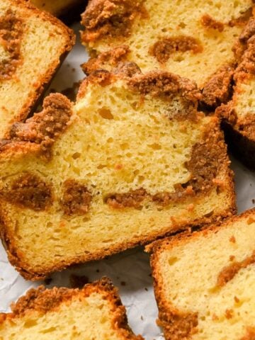 close up of coffee cake slice.