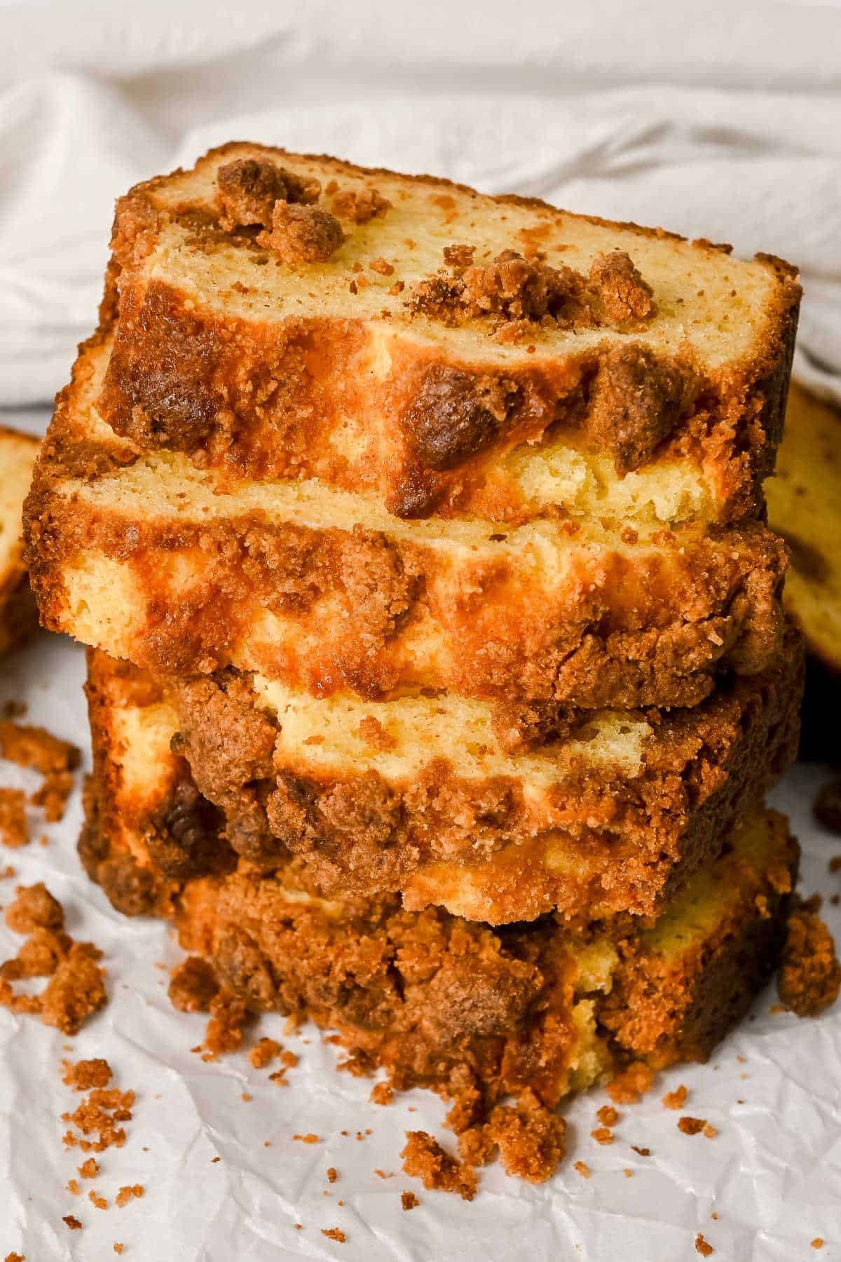 stack of thick slices of coffee cake.