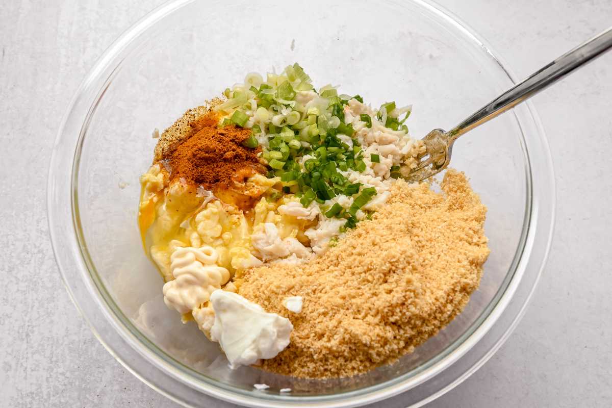 crab cake ingredients in a bowl.
