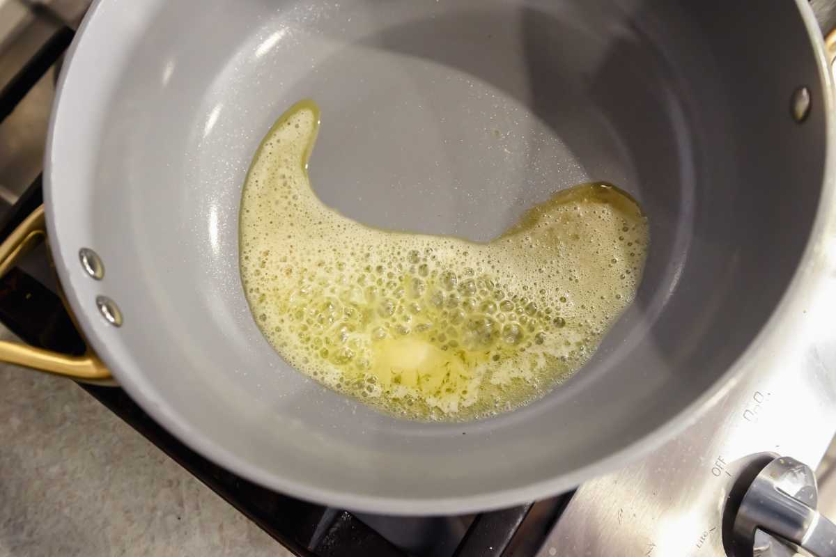 melted butter in a pan.