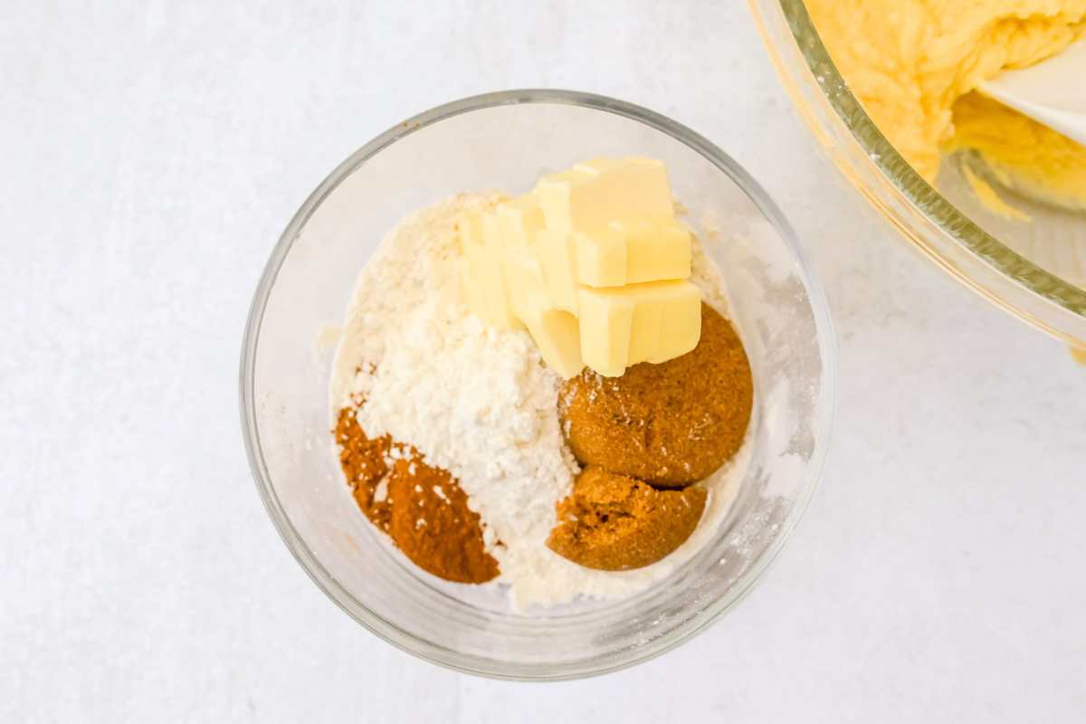 coffee cake streusel ingredients in a bowl.