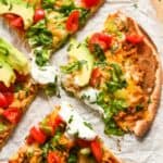 up close shot of air fryer Mexican pizza slice.