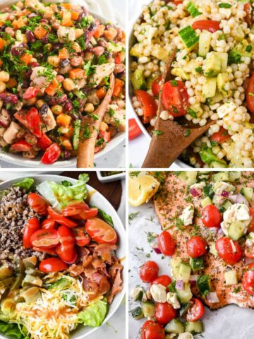 collage of four healthy summer dinners.