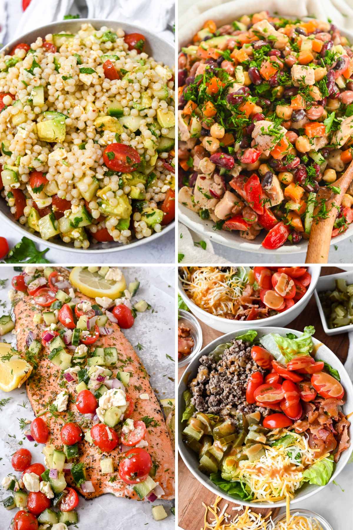 collage of four healthy summer dinners ideas.