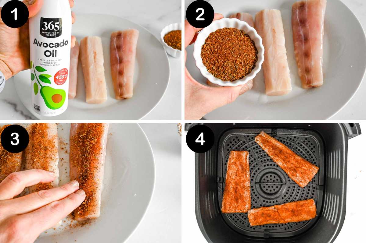numbered steps for how to air fry mahi mahi.