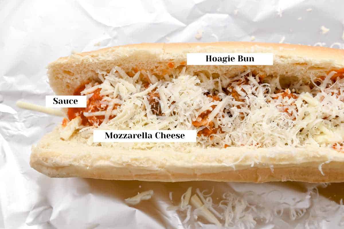 ingredients for making a baked turkey meatball sub.