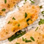 close up of air fryer garlic parmesan chicken tenders.