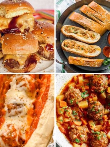 square collage of leftover meatball recipes photos.