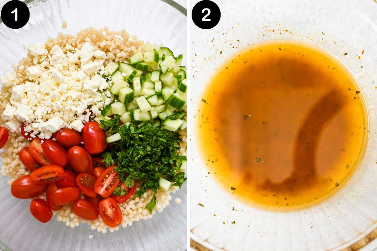 steps for making avocado couscous salad.