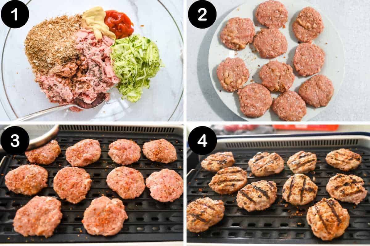 numbered steps for making turkey burger sliders on Hawaiian rolls.