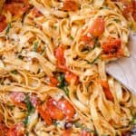 close up shot of cherry tomato pasta.