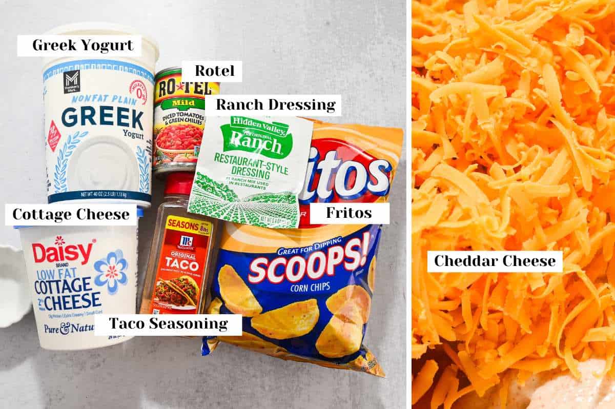 labeled ingredients for pool dip.