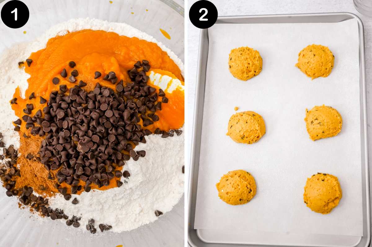numbered steps for making easy cake mix pumpkin cookies.