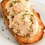 close up of cottage cheese chicken salad on sourdough toast.