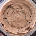 close up shot of Ninja Creami chocolate protein ice cream.