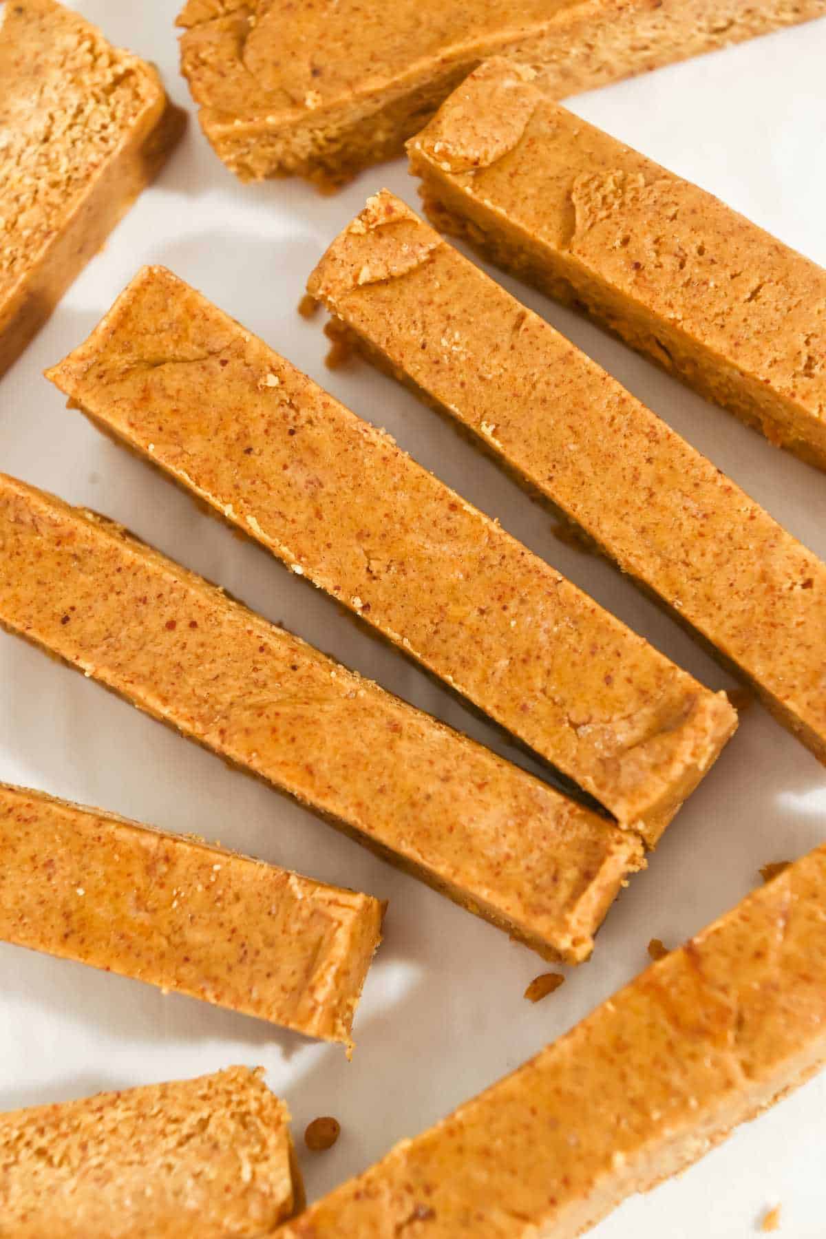 pumpkin protein bars on a white background.