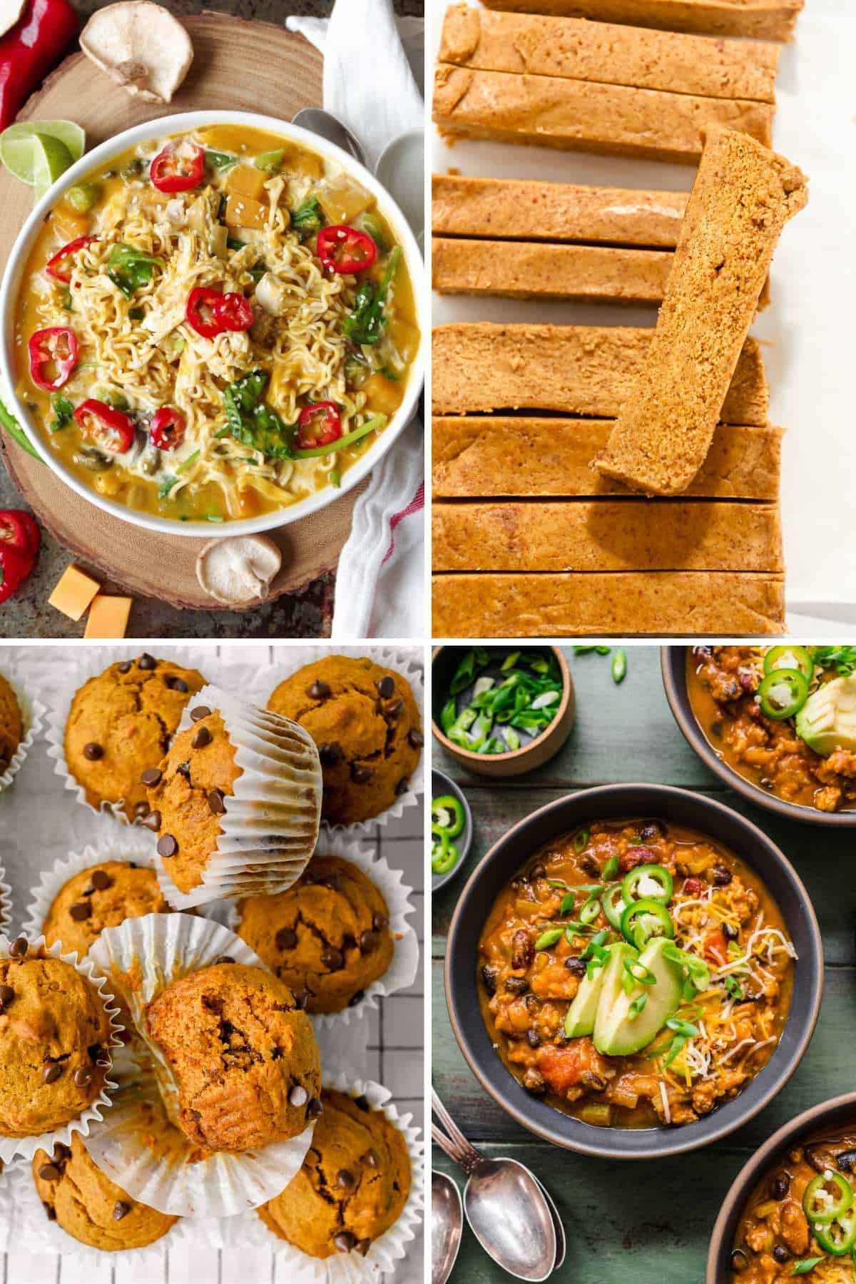 photo collage of four pumpkin protein recipes.