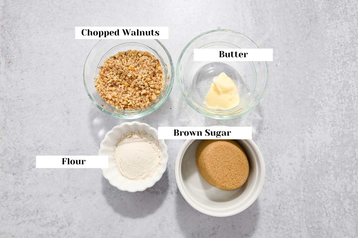 labeled ingredients for making walnut streusel.