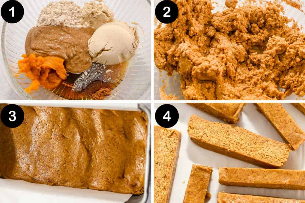 numbered steps for making pumpkin protein bars.