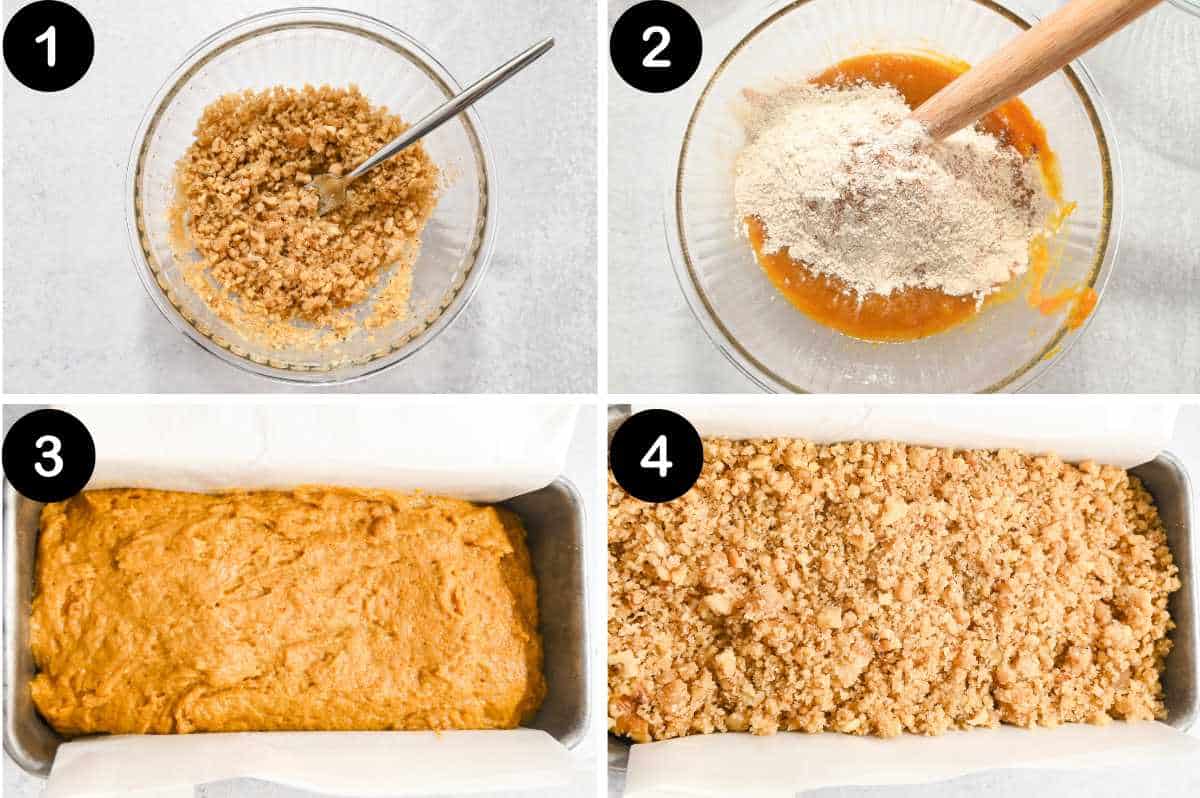 steps for making pumpkin walnut bread.