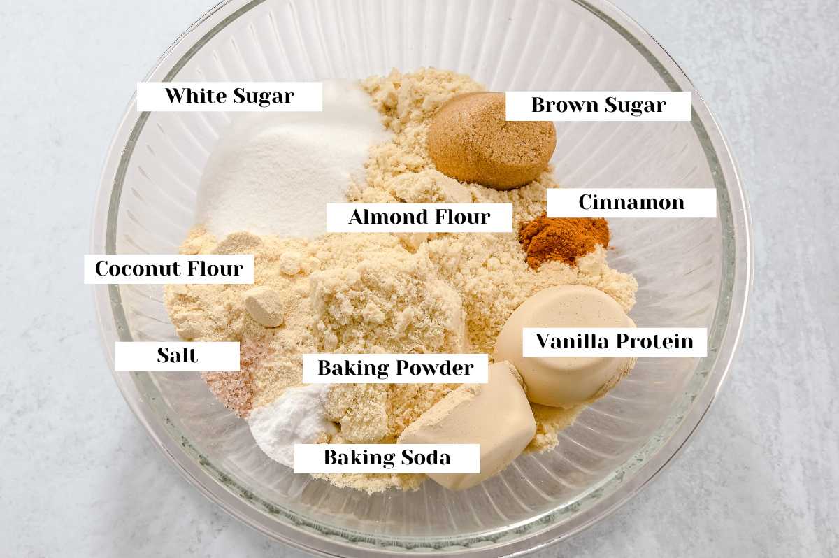 labeled dry ingredients for making almond flour zucchini muffins.