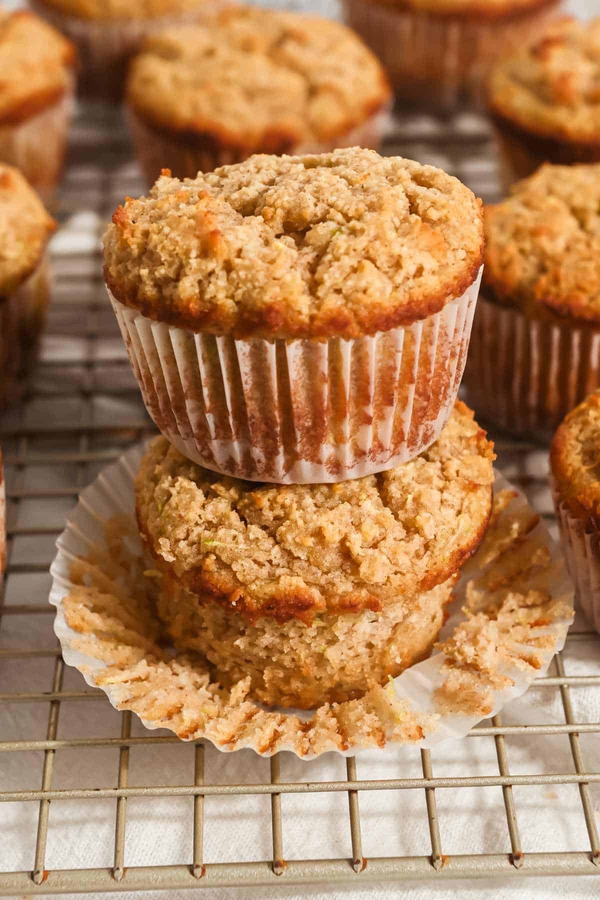 stack of almond flour zucchini muffins.