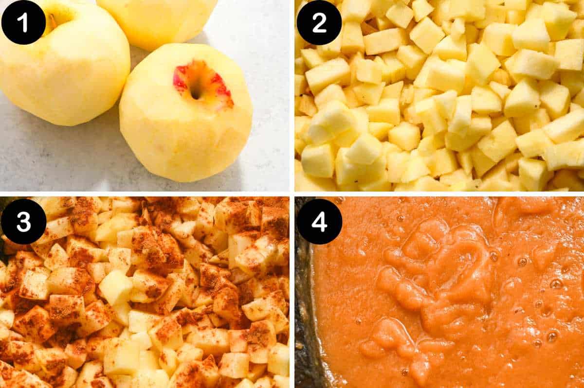 numbered steps for making homemade crockpot applesauce for kids.