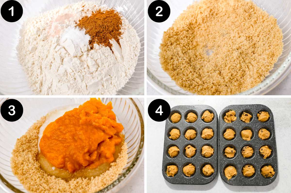 steps for making pumpkin mini muffins.