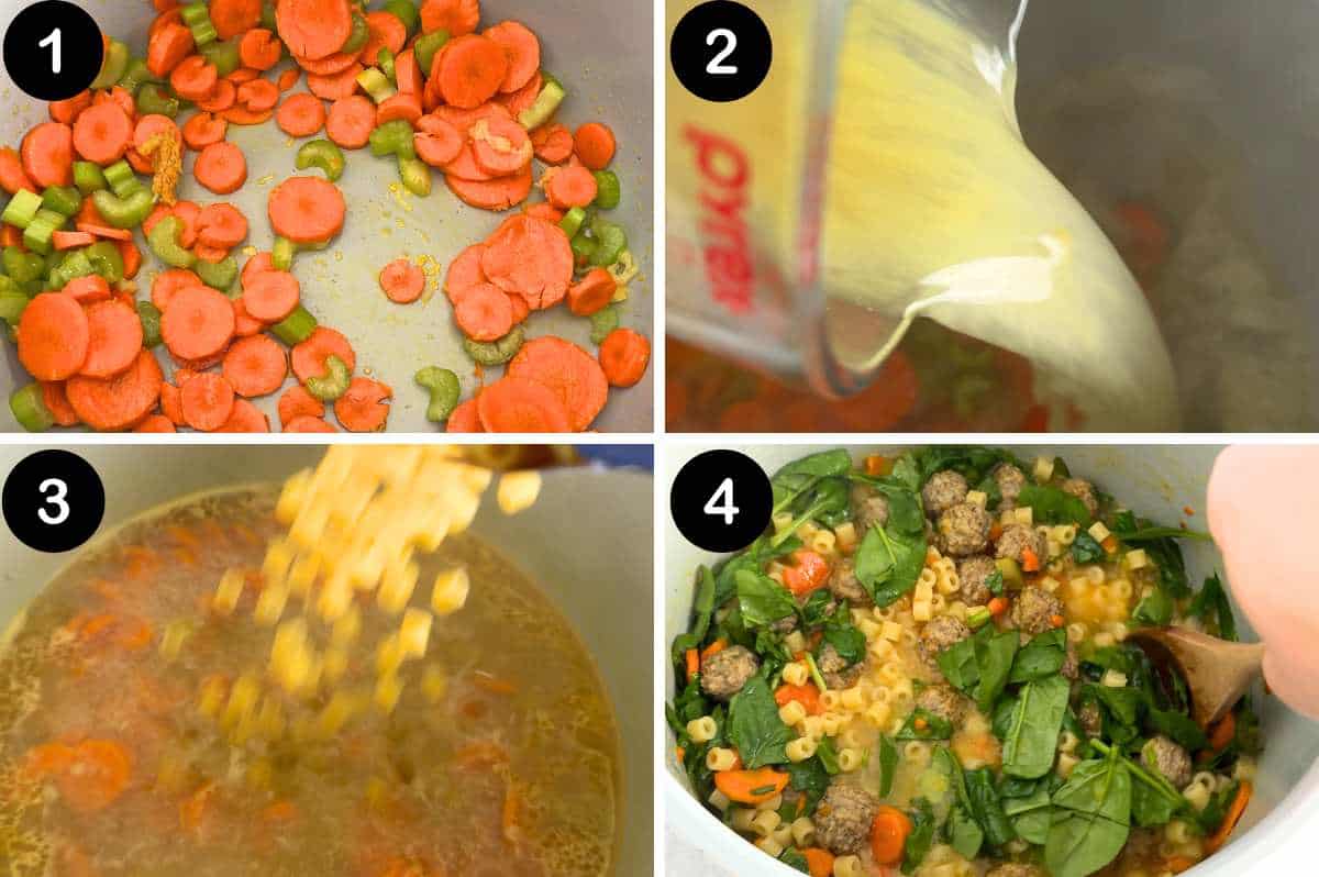 numbered steps for making instant pot wedding soup.