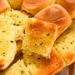 close up of Hawaiian roll garlic bread.