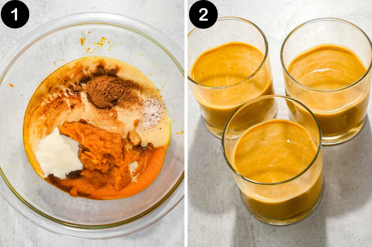 steps for making pumpkin pie in a cup.