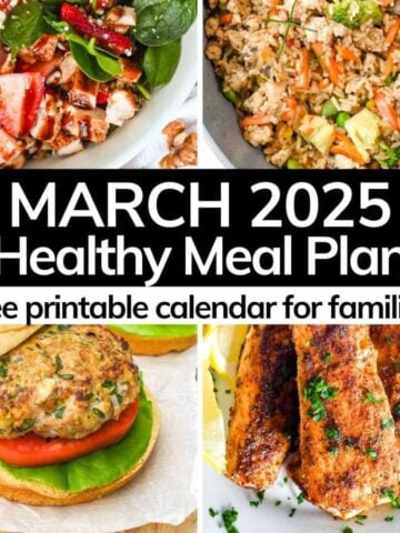 A collage of meals for March with a text overlay promoting the March meal plan.