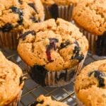 close up of a Kodiak Cakes blueberry muffin.
