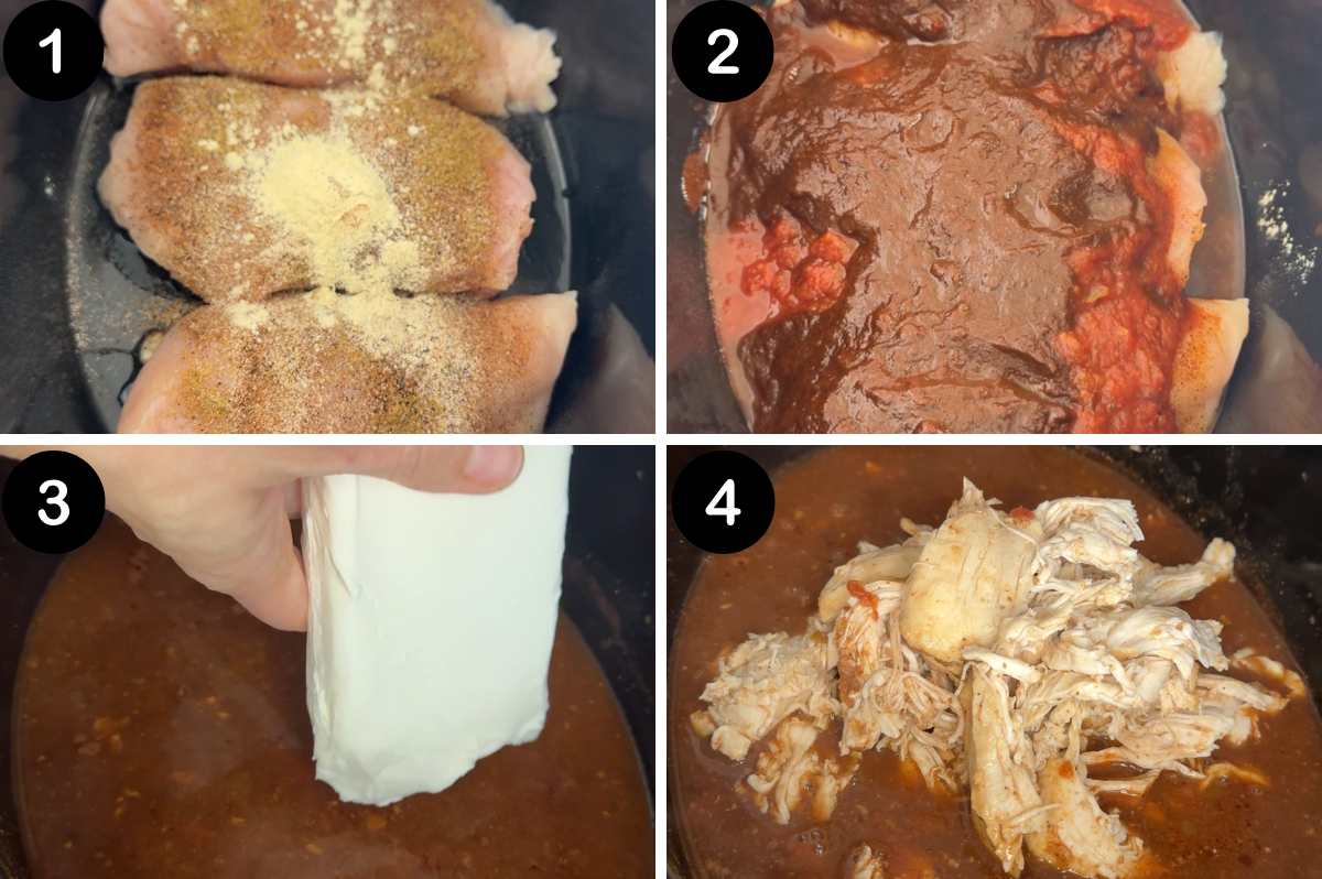 numbered steps for making chicken taco soup.