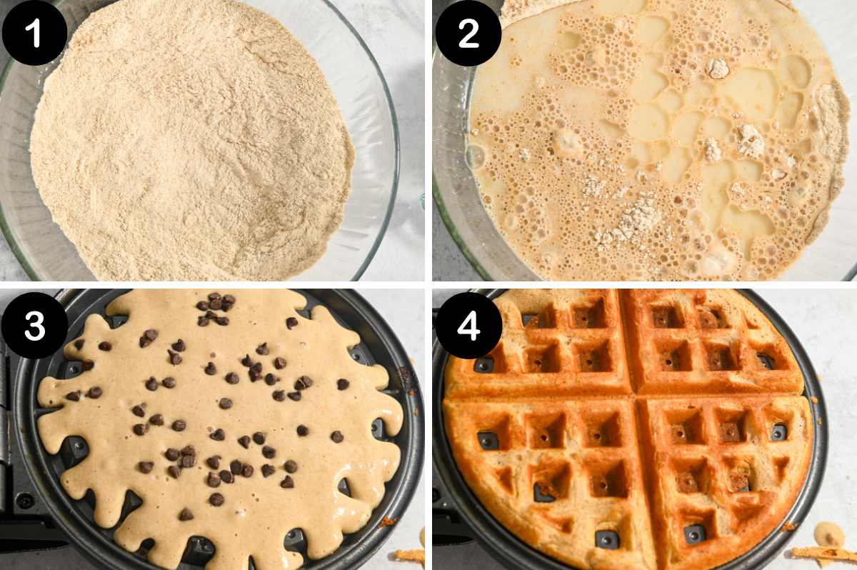 steps for making kodiak waffles.