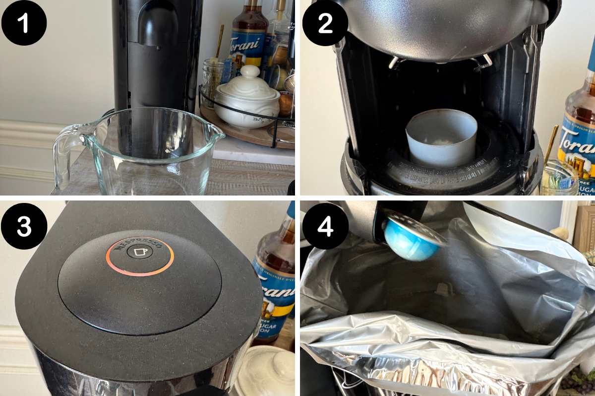 numbered steps for cleaning the Nespresso vertuo.
