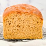 square image of the open side of sliced homemade sandwich bread.