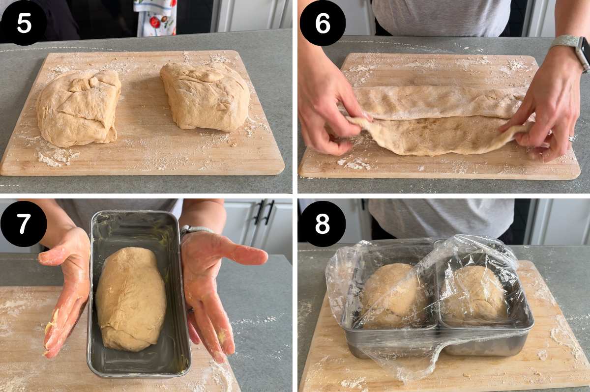 steps for shaping sandwich bread loaves.