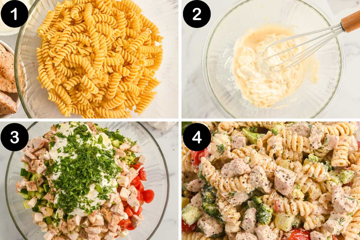 number steps for making high protein pasta salad.