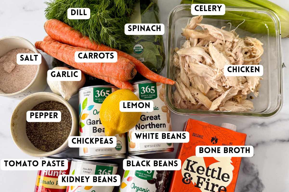 labeled ingredients for making bean soup.