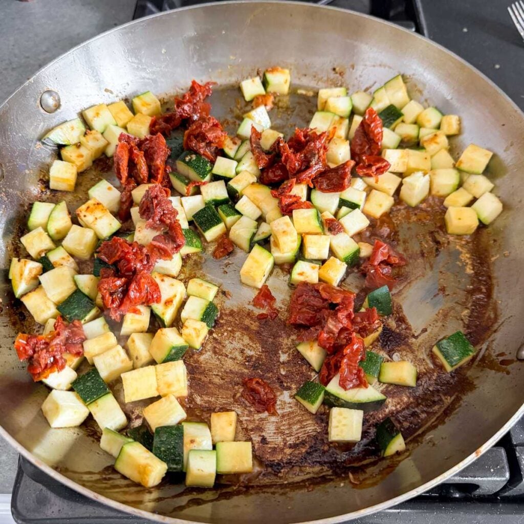 cooking veggies in a deglazed pan.