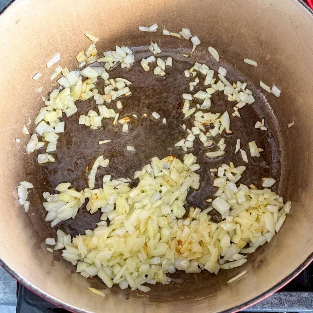 cooking onions in a stock pot.