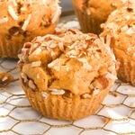 close up of one protein carrot cake muffin.